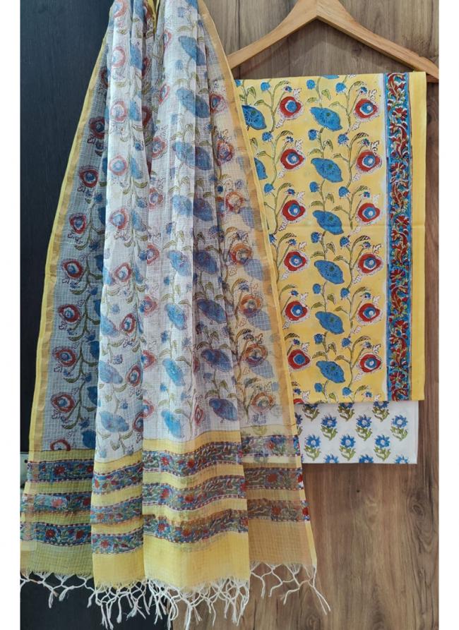 Cotton Yellow Casual Wear Printed Dress Material